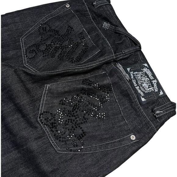 Akdmks Jeanius House Rhinestone Dark Wash Wide Leg Jeans - Picture 5 of 11